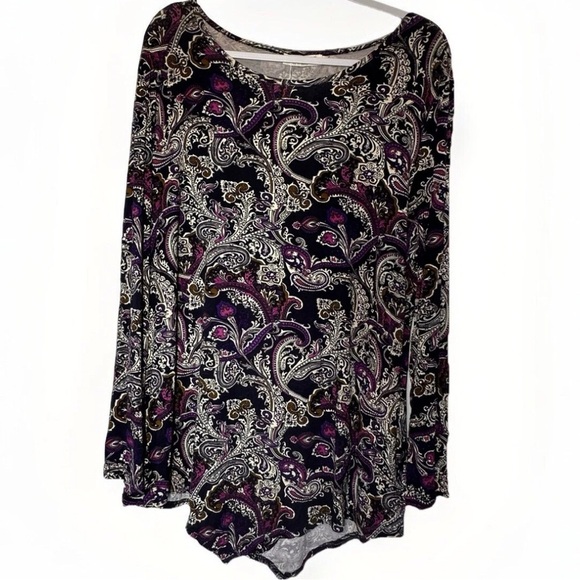 New NWT Women's Blouse Top Plus XXL Boho Paisley Dark Romantic Flowy Asymmetric - Picture 1 of 13